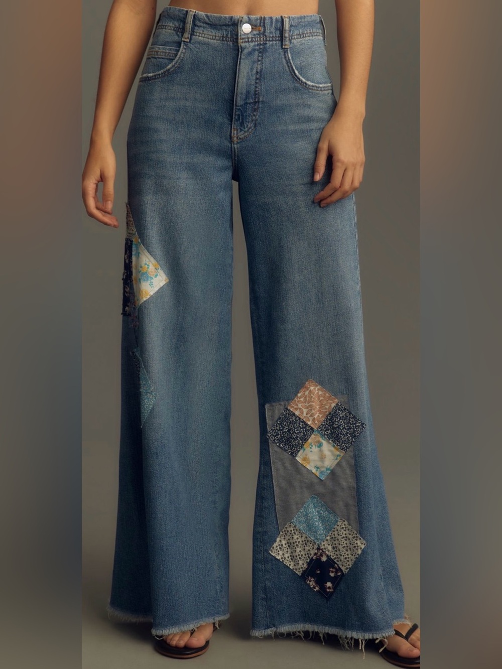 NWT 🆕 Anthro - Adi Mid-Rise Frayed Relaxed Flare by Pilcro: Patchwork Edition